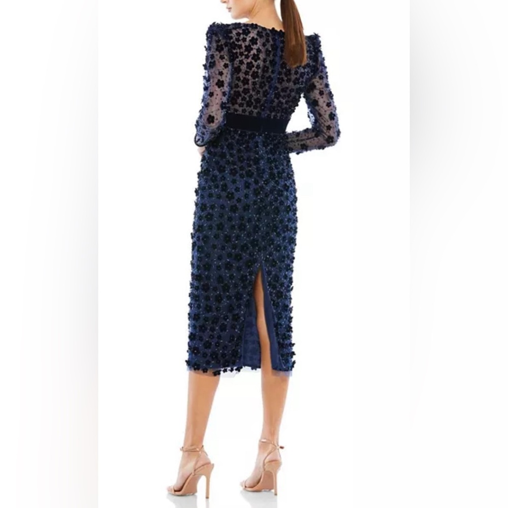 Mac DuggalEmbellished V-Neck Illusion Long Sleeve Column Midi, size 12 - Picture 3 of 9